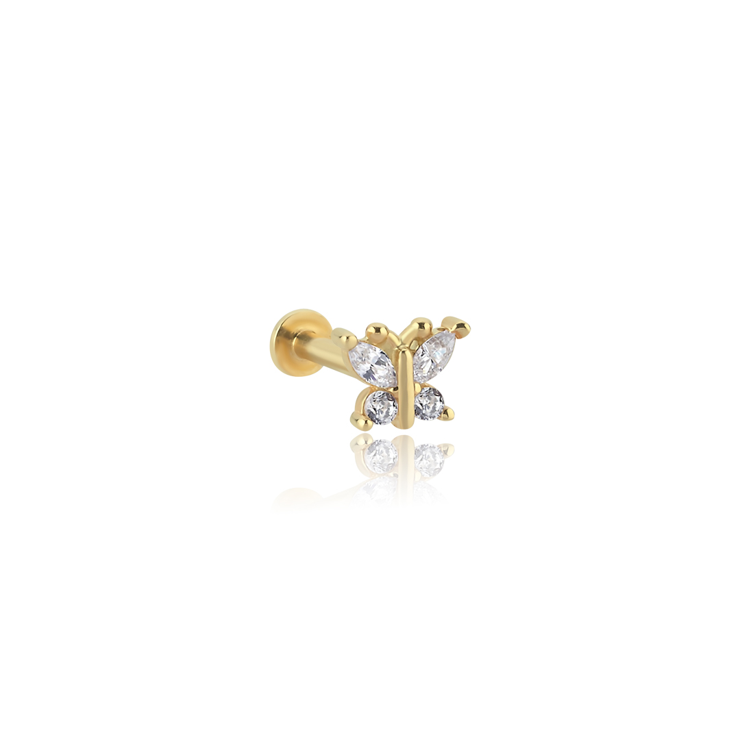 Oval Taşlı Kelebek Tragus Piercing - 1