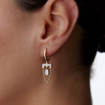 Oval Taşlı Sallantılı Küpe - Arax