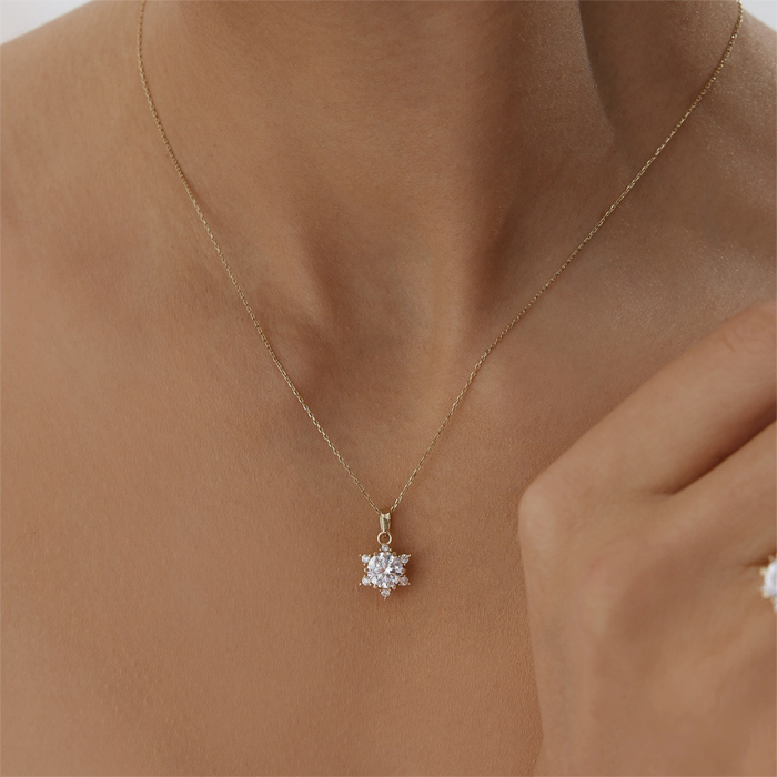 Oval Tektaş Çiçek Kolye - Oragold Orhan