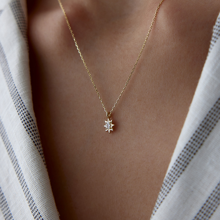 Oval Tektaş Yıldız Kolye - Alen