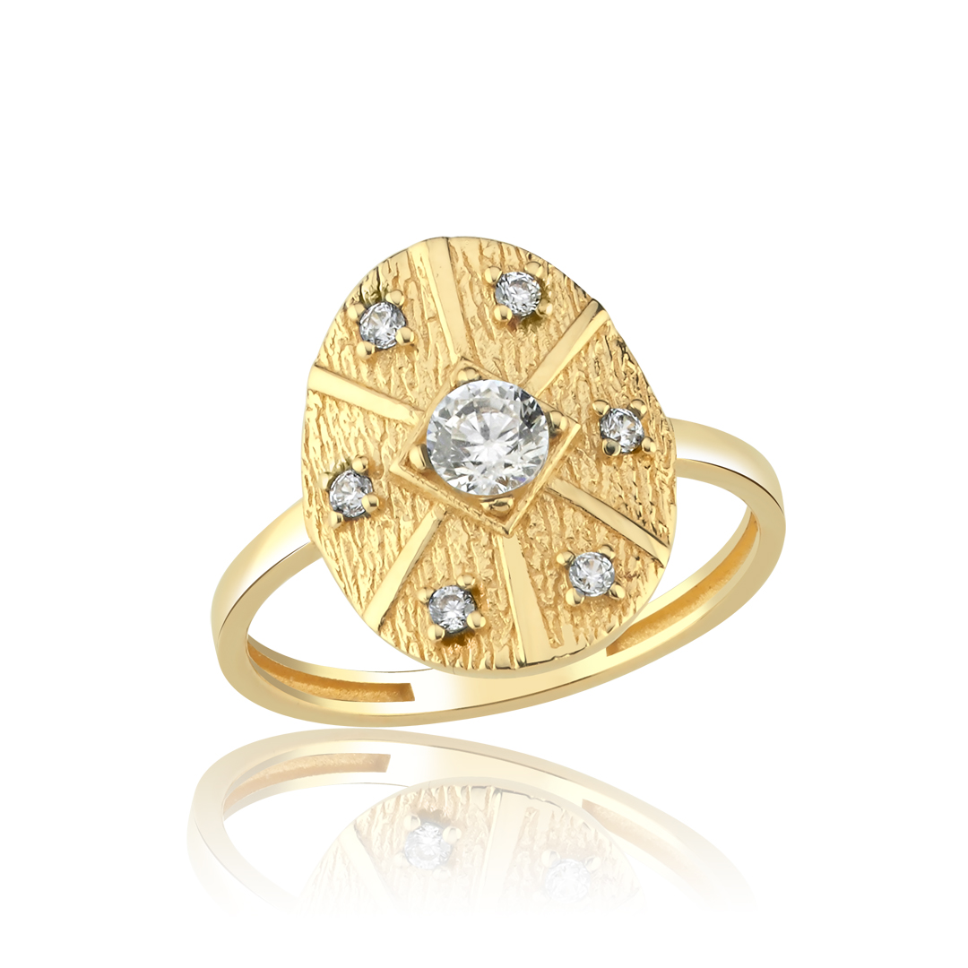 Oval Yıldız Detaylı Altın Yüzük - 1