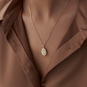 Paraşüt Desen Oval Kapaklı Kolye - Ador