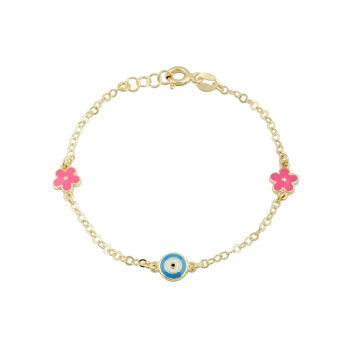 Pembe Çiçekli Nazar Boncuklu Çocuk Bilekliği - Melike