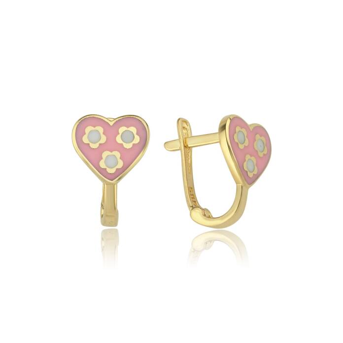 Pembe Kalp Çiçek Küpe - 1