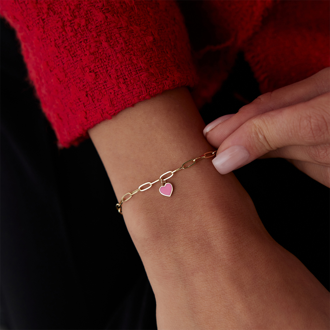 Pembe Mineli Kalp Charm Bileklik - 2