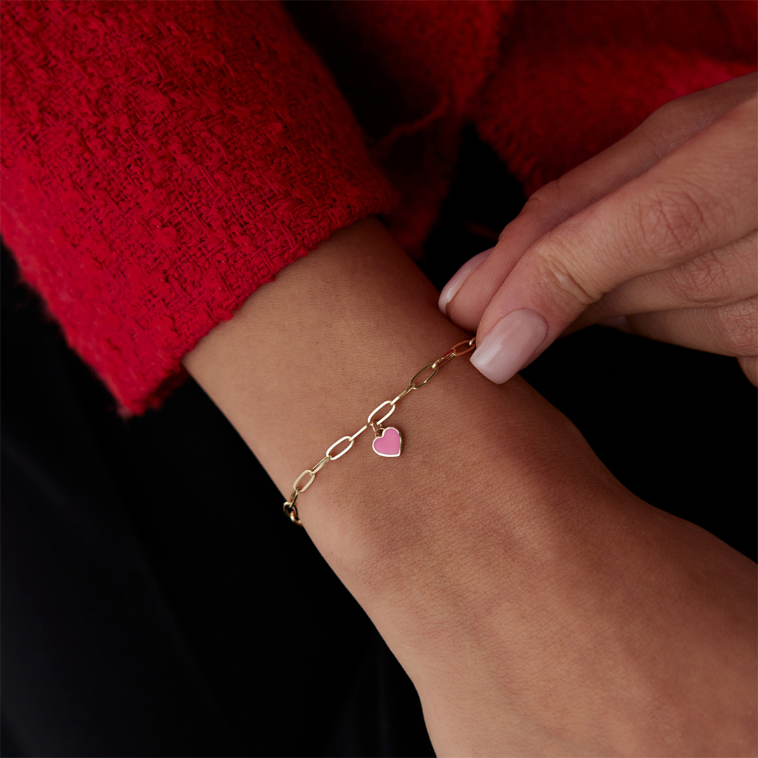 Pembe Mineli Kalp Charm Bileklik - 1