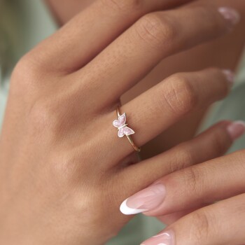 Pembe Mineli Kelebek Yüzük - CNR