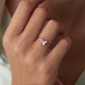 Pembe Mineli Kelebek Yüzük - CNR (1)