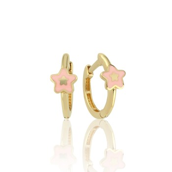 Pembe Mineli Yıldız Halka Çocuk Küpesi - Melike