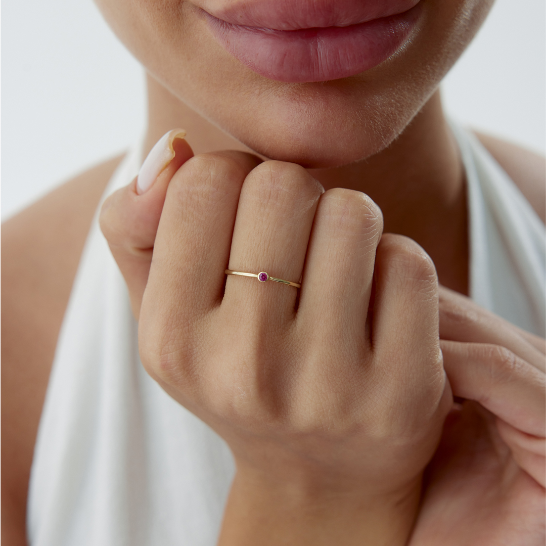 Pembe Mini Tektaş Yüzük - 1