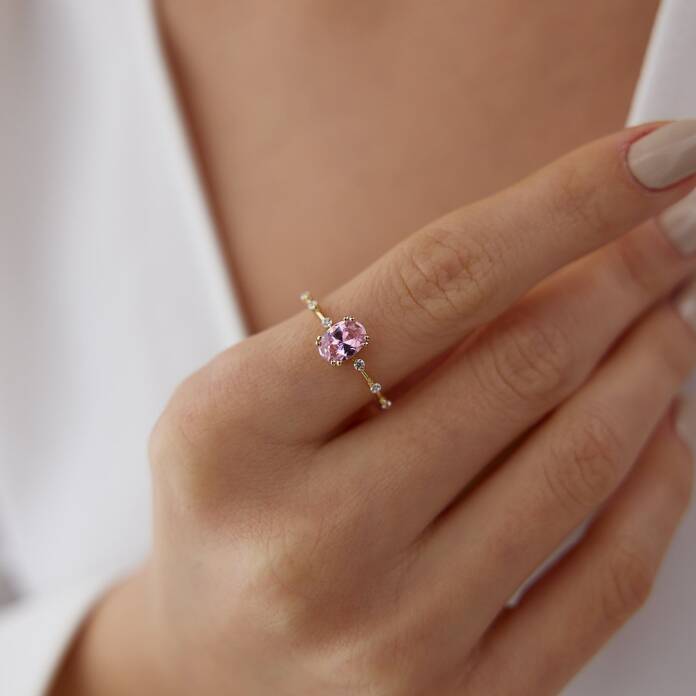Pembe Oval Taşlı Yüzük - 1