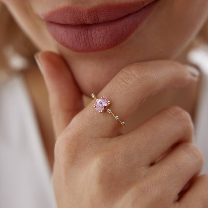 Pembe Oval Taşlı Yüzük - 2