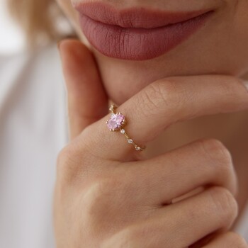 Pembe Oval Taşlı Yüzük - 3
