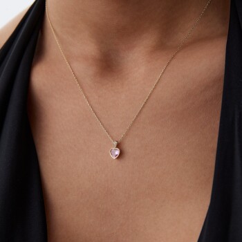 Pembe Taşlı Baget Kilit Kolye - Rayna