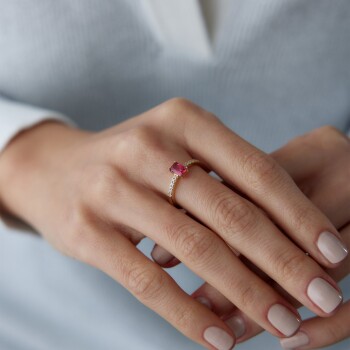 Pembe Taşlı Baget Yüzük - Rayna (1)