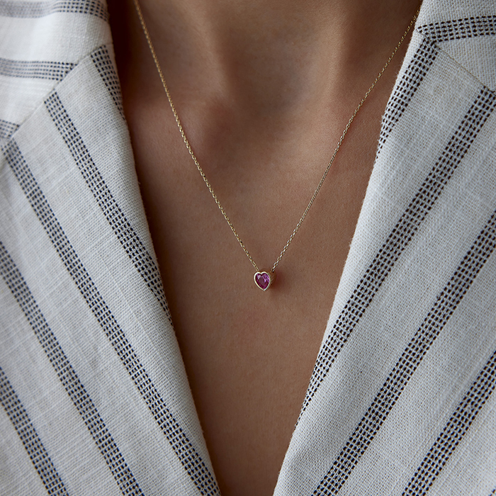 Pembe Taşlı Burj Kalp Kolye - Rayna (1)