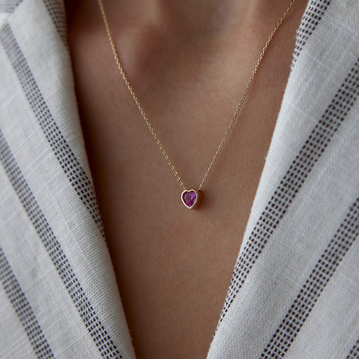 Pembe Taşlı Burj Kalp Kolye - 1