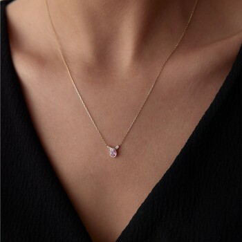 Pembe Taşlı Damla Kolye - Rayna