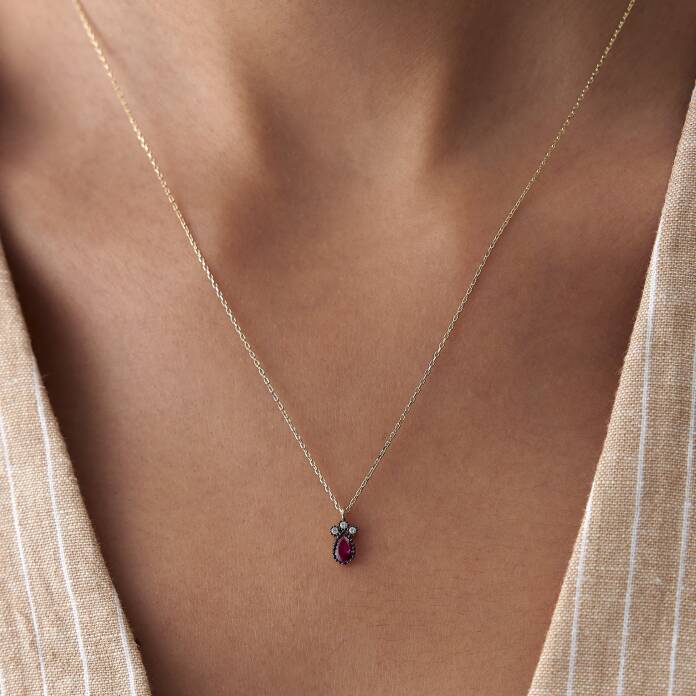 Pembe Taşlı Damla Kolye - 3