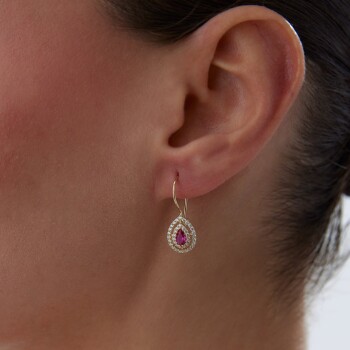 Pembe Taşlı Damla Sallantılı Küpe - Gökhan Bera