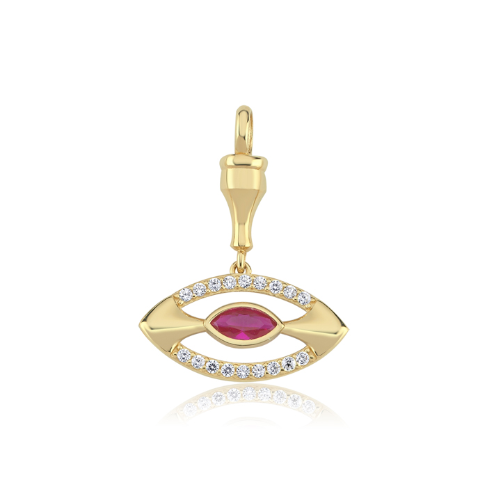 Pembe Taşlı Göz Altın Charm - Rayna