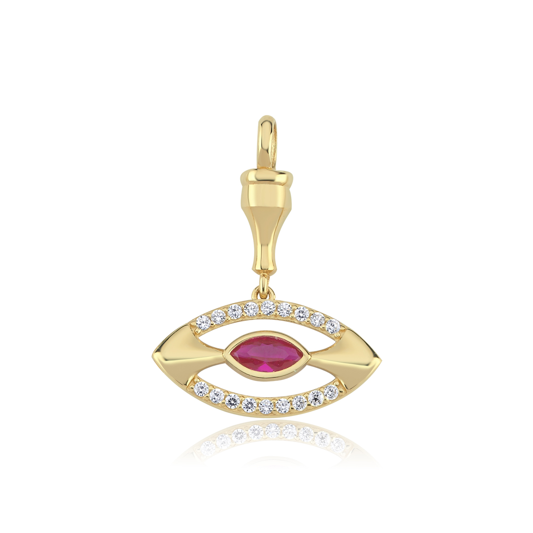 Pembe Taşlı Göz Altın Charm - 1