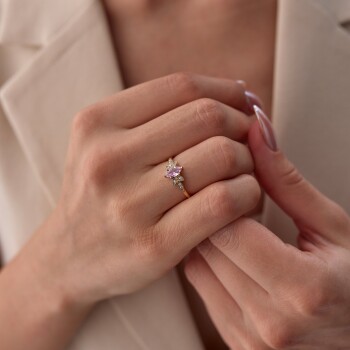 Pembe Taşlı Lotus Model Yüzük - Rayna (1)