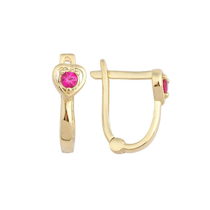 Pembe Tektaş Kalp Çocuk Küpesi - 1