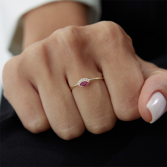 Pink Kirpikli Göz Yüzük - Rayna