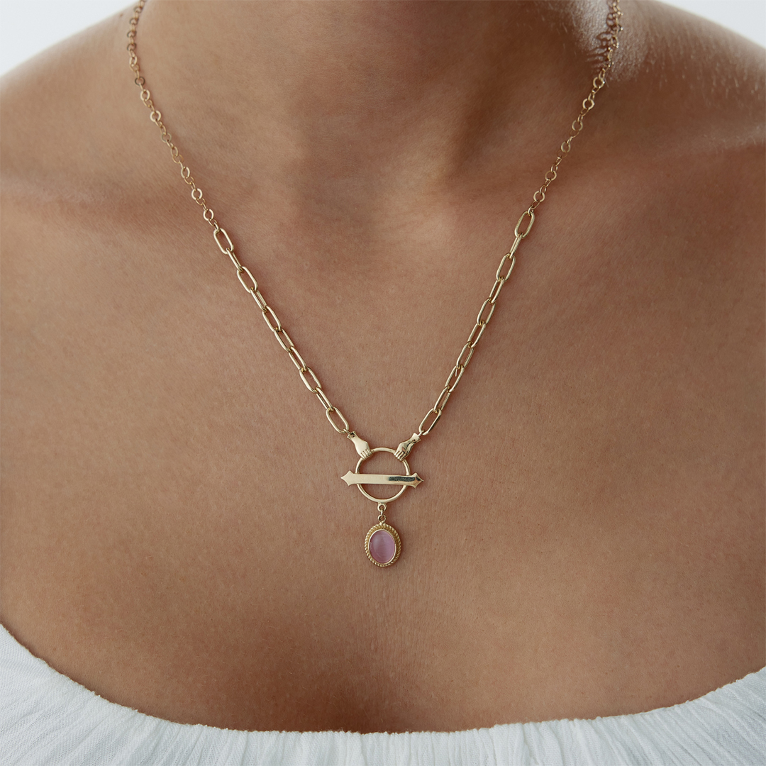 Pink Opal Hand Kolye - 1