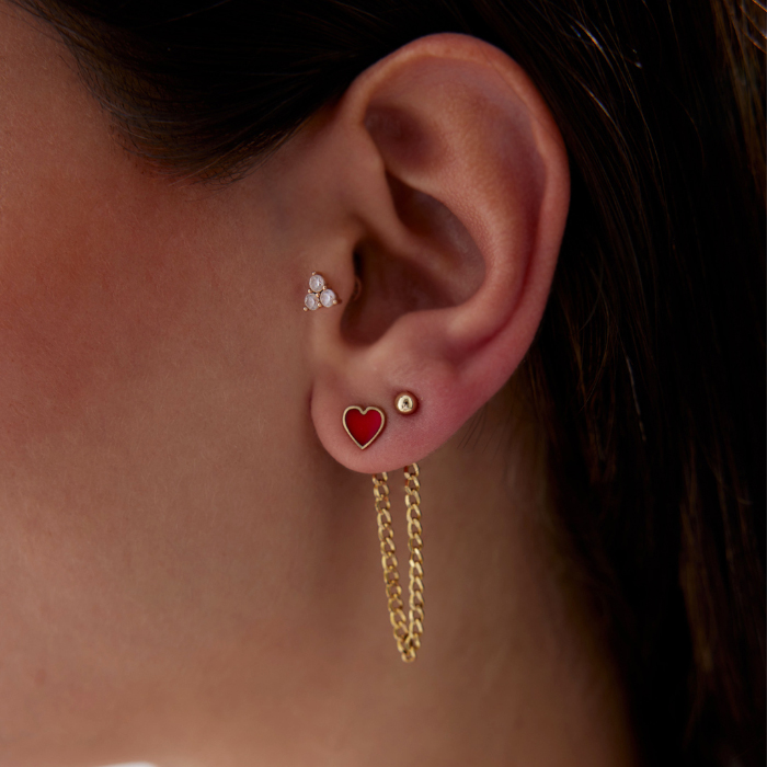 Red Mineli Kalp Zincir Küpe - 1