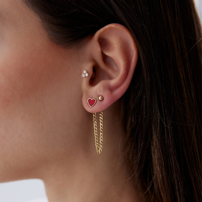 Red Mineli Kalp Zincir Küpe - 2