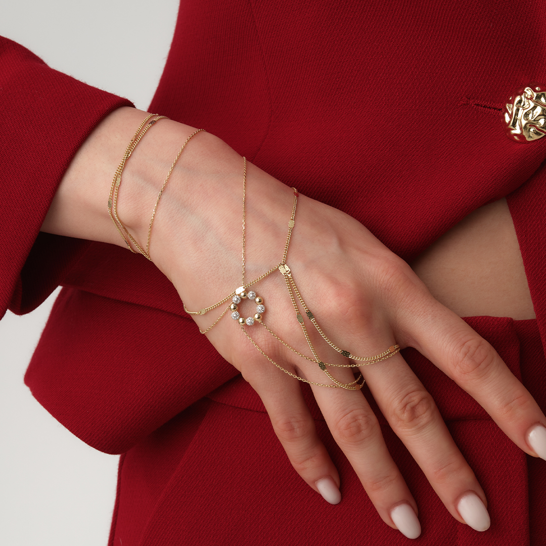 Regular Taşlı Çiçek Form Altın Şahmeran - 1