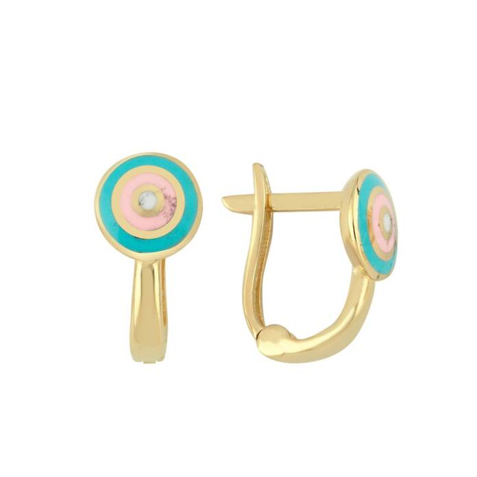 Renkli Mineli Yuvarlak Çocuk Küpesi - 1