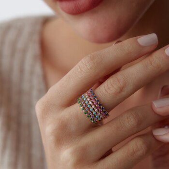 Renkli Sıra Taşlı Yüzük - Rayna