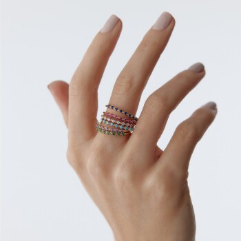 Renkli Sıra Taşlı Yüzük - Rayna (1)