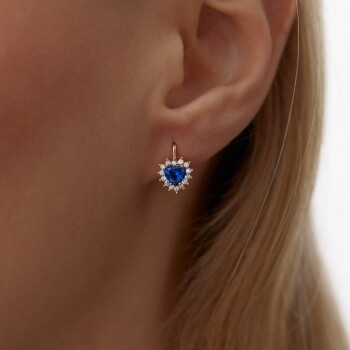 Safir Taşlı Kalp Küpe - Koçak