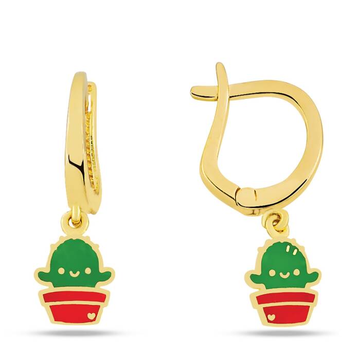 Sallantılı Gülen Kaktüs Çocuk Küpesi - 1