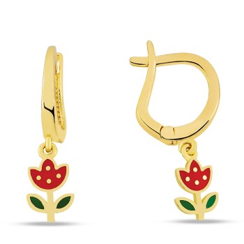 Sallantılı Kırmızı Lale Çocuk Küpesi - Melike