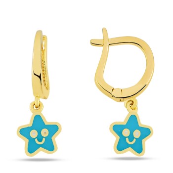 Sallantılı Mavi Gülen Yıldız Çocuk Küpesi - Melike