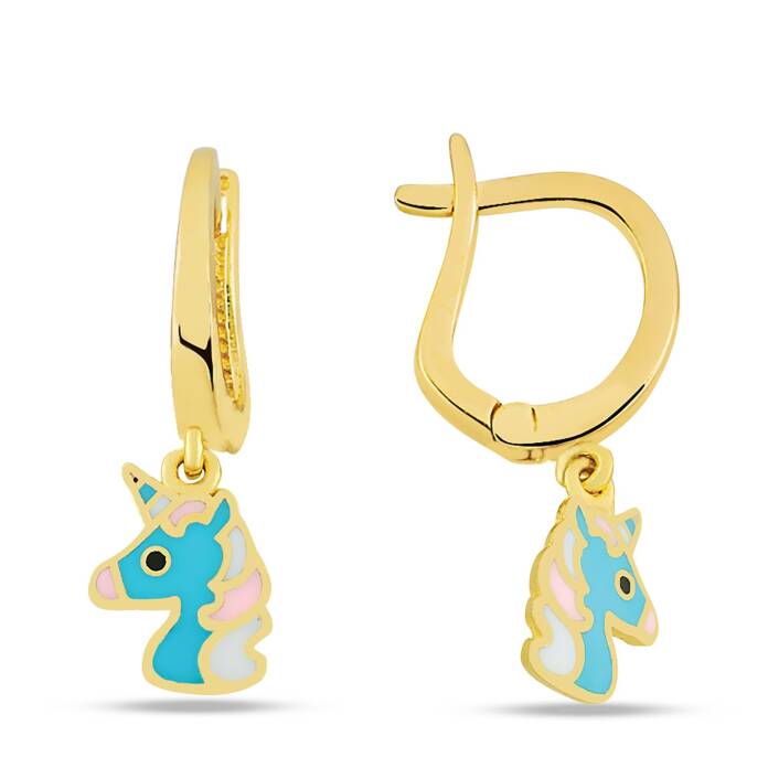 Sallantılı Mavi Unicorn Çocuk Küpesi - 1