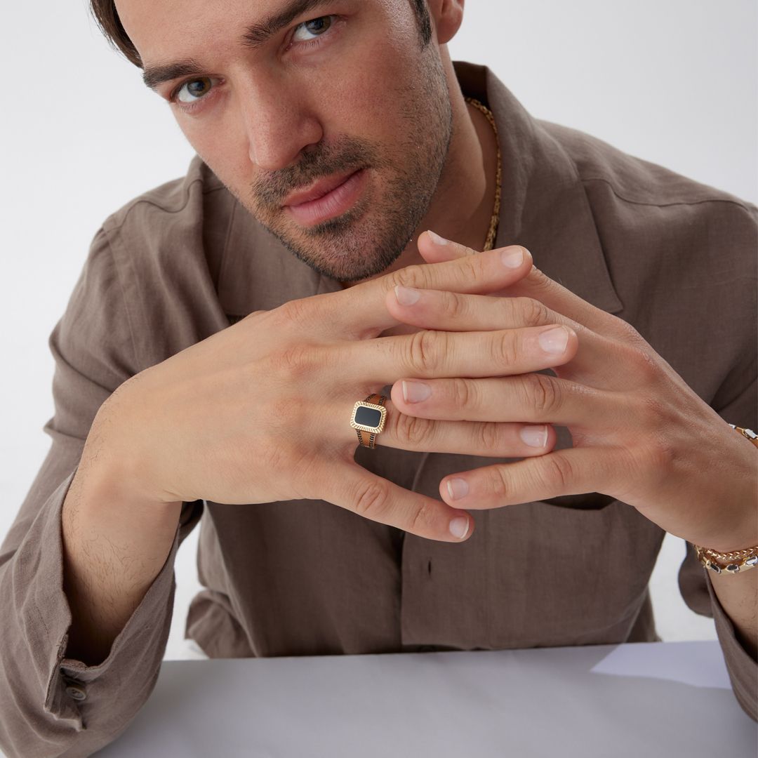 Shine Çerçeve Siyah Yüzük - 1