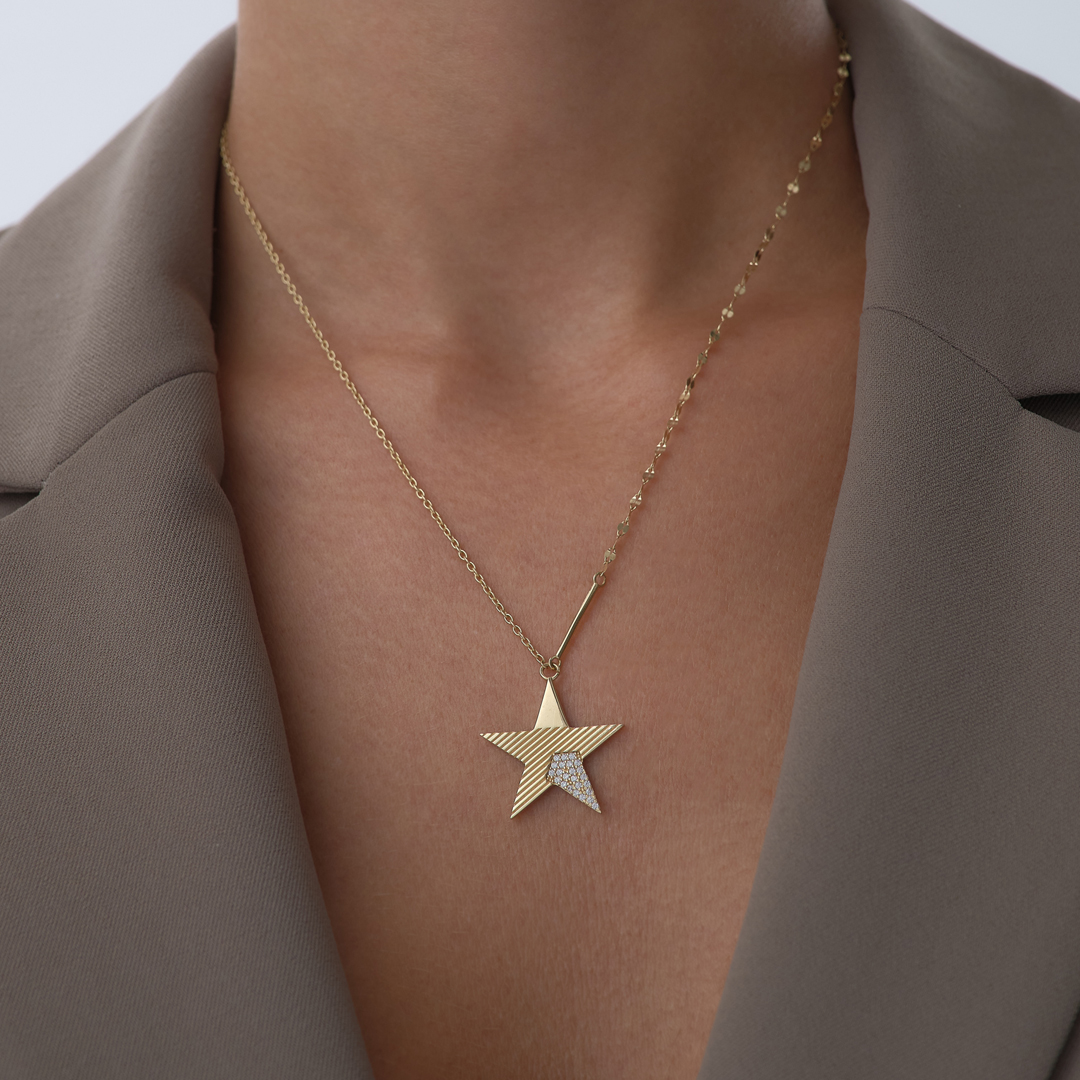 Shine Taşlı Yıldız Kolye - 1