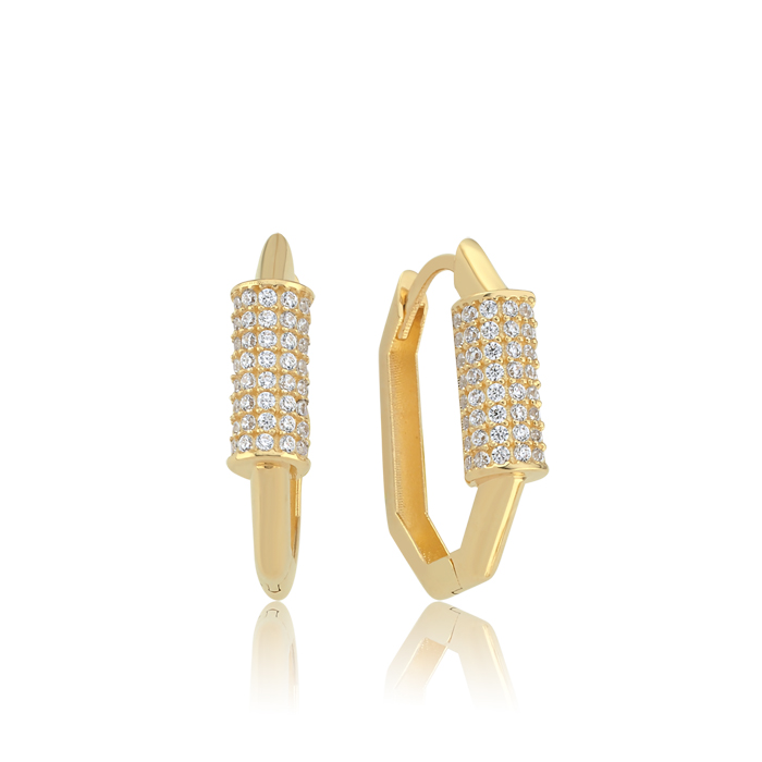 Silindir Taş Detaylı Ataç Altın Küpe - Rayna (1)