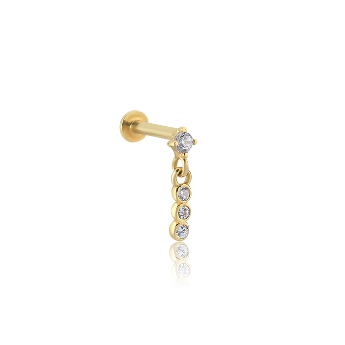 Sıra Taşlı Sallantılı Tragus Piercing - SimGold