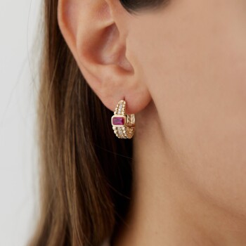 Sıralı Top Detaylı Fuşya Küpe - Ali Altınbas