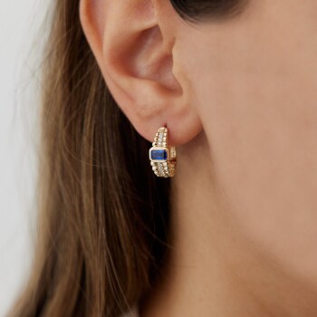 Sıralı Top Detaylı Gece Mavisi Küpe - Ali Altınbas