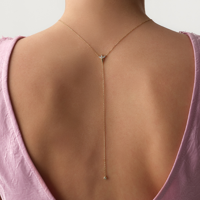 Sırt Dekolteli Y Form Altın Kolye - Manos