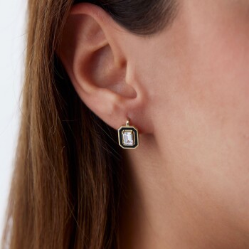 Siyah Mineli Baget Taşlı J Küpe - Murat Özcan