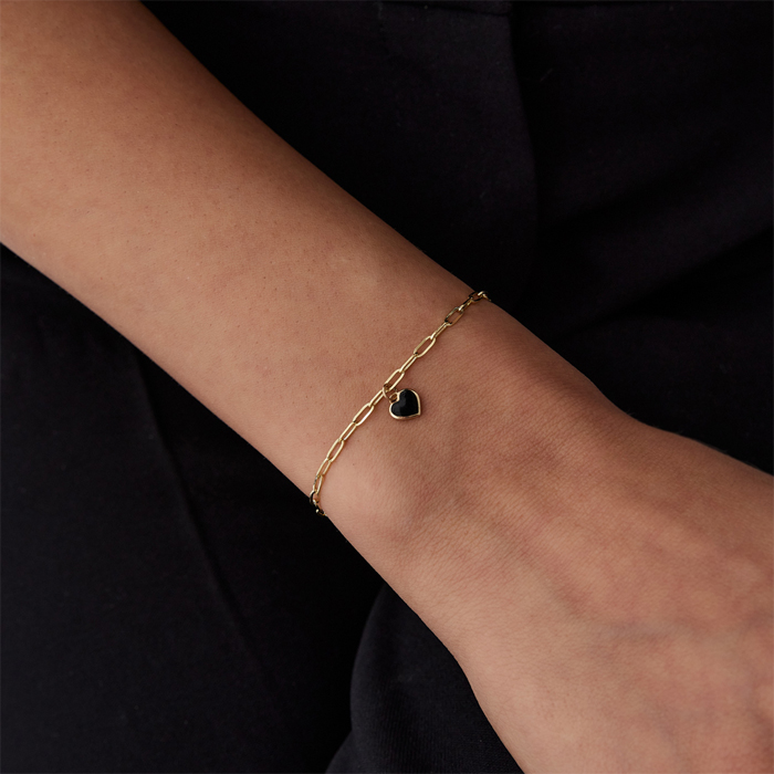 Siyah Mineli Kalp Charm Ataç Bileklik - Gökhan Bera (1)